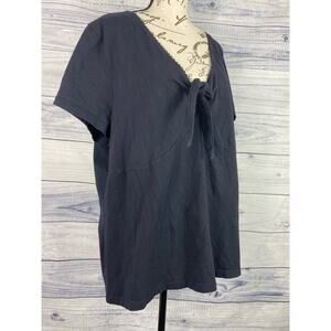 Lane Bryant Deep V Neck Tee Shirt Womens 22/24 Tie Knot Short Sleeves Black
